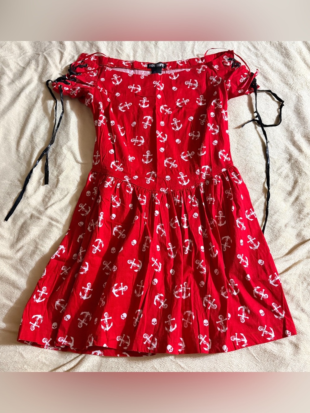 Hot Topic Red White Skull Nautical Anchor Short Sleeve Mini Dress Women’s Medium